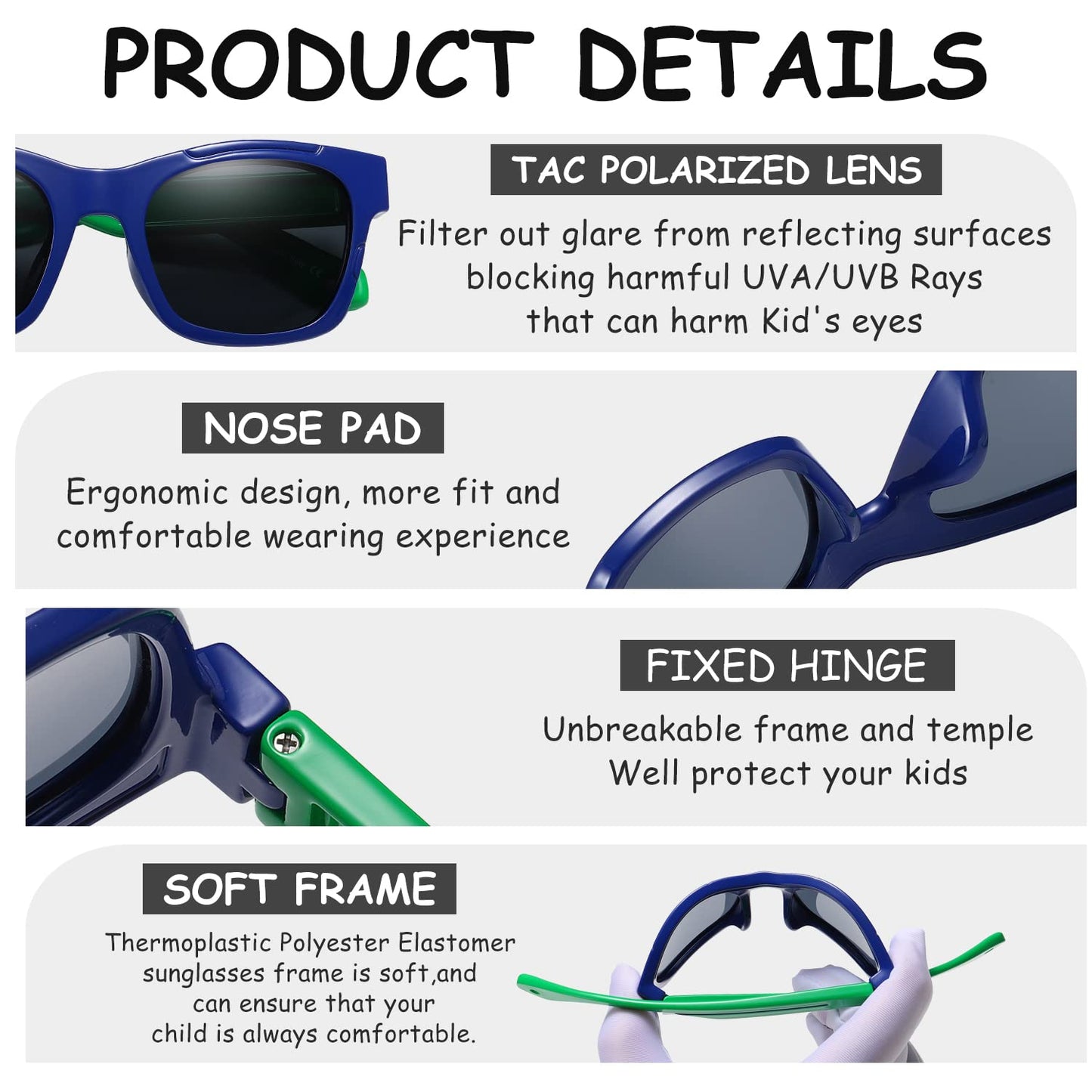 DUCO Polarized Kids Sunglasses Boys Cute Unbreakable Sunglasses for Kids UV400 Protection Age 5-10 K019(Blue Frame Green Temple)