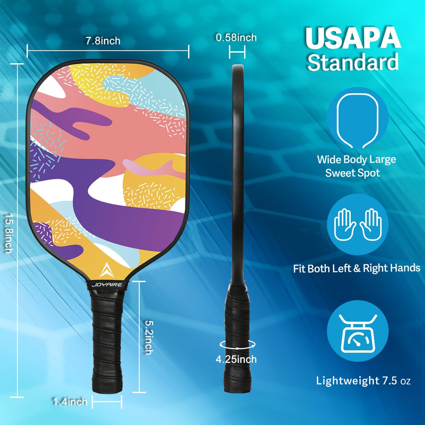 JOYAIRE Carbon Fiber Pickleball Paddles Set of 2, USAPA Approved T700 Raw Carbon Face, Lightweight 7.5oz Honeycomb Core Pickle Ball Rackets, High Spin, Includes 4 Balls & Portable Bag