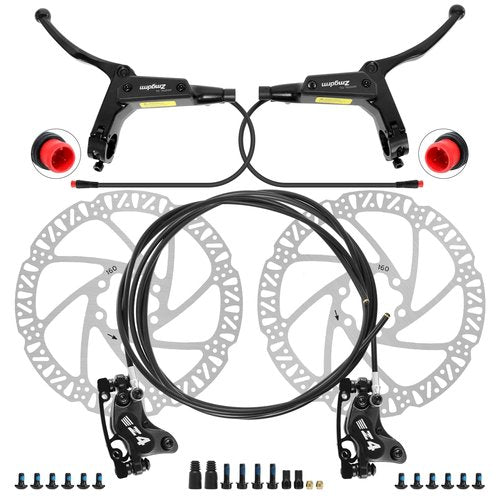 Hydraulic Disc Brake Set for E-bike, 4-Pistons 2-PIN Power-Off Pre-Bled with Mineral Oil Brakes Kit with 2Pcs 160mm 2.2mm Thick Rotors for eBike, Mountain Bike, Road Bike