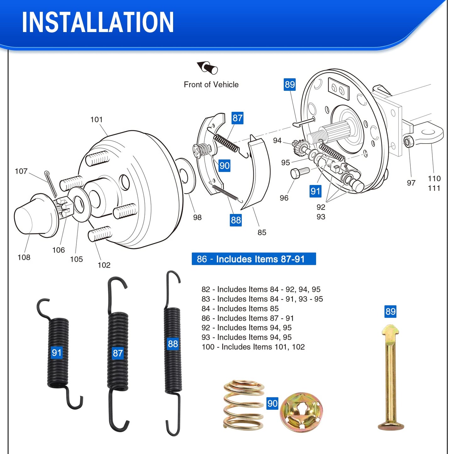 Roykaw EZGO Brake Shoes Pads and Spring Kit Compatible with1996-Up TXT/ST350/Workhorse and Yamaha 1993-Up G14, G16, G19-G22 Golf Cart Models Replaces # 27943G01, 70794G01, 70795G01
