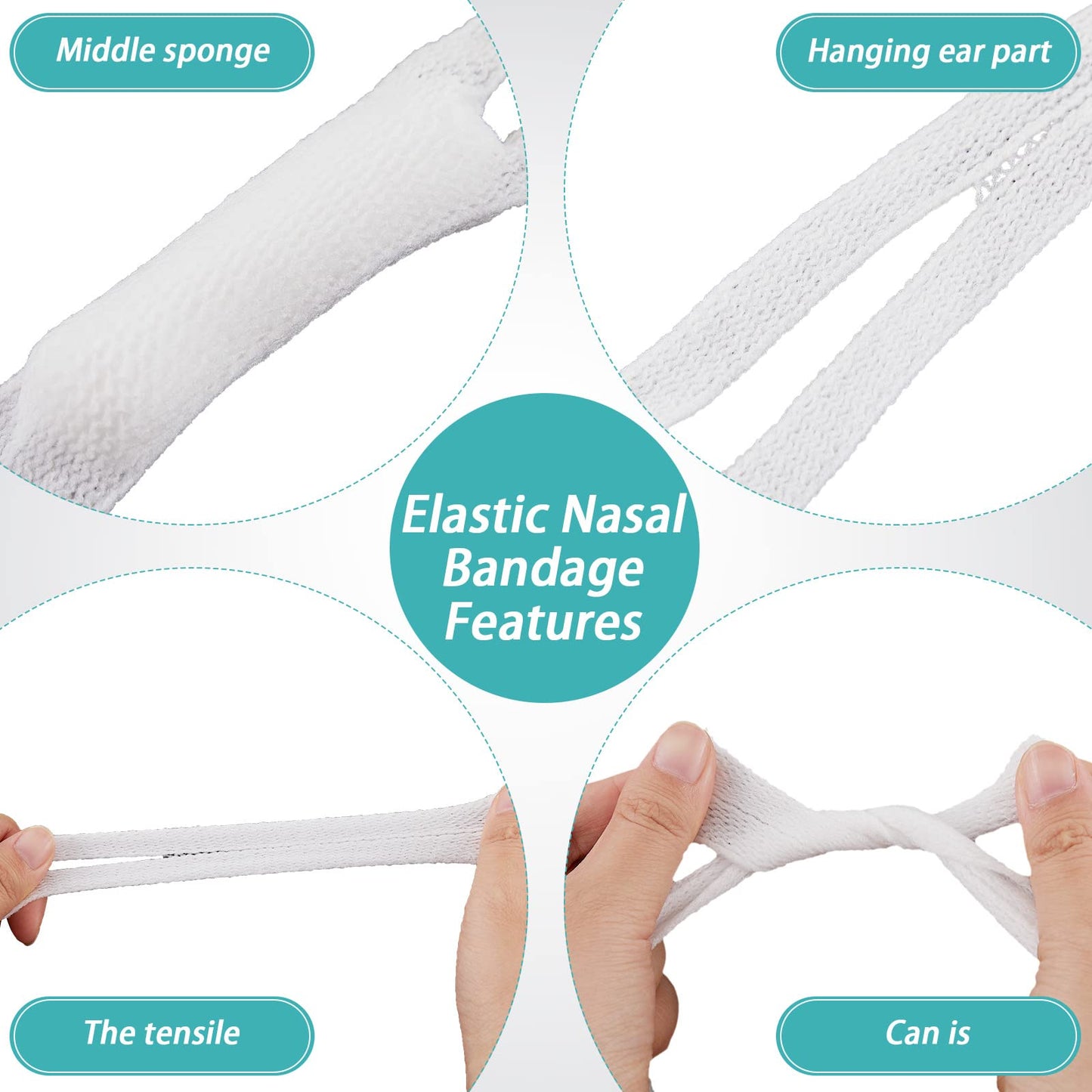 Patelai 20 Pcs Elastic Nose Bandage, External Nasal Bandage Dressing Holder with High Absorption Capacity for Nose, White