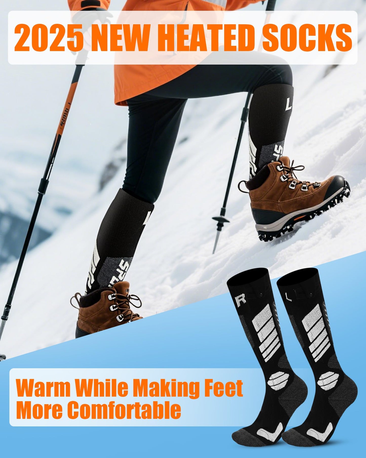 Kids Heated Socks - Boys and Girls Electric Heating Wool Knee High Skiing Socks, 5000mAh Battery Pack (Black, S/M)
