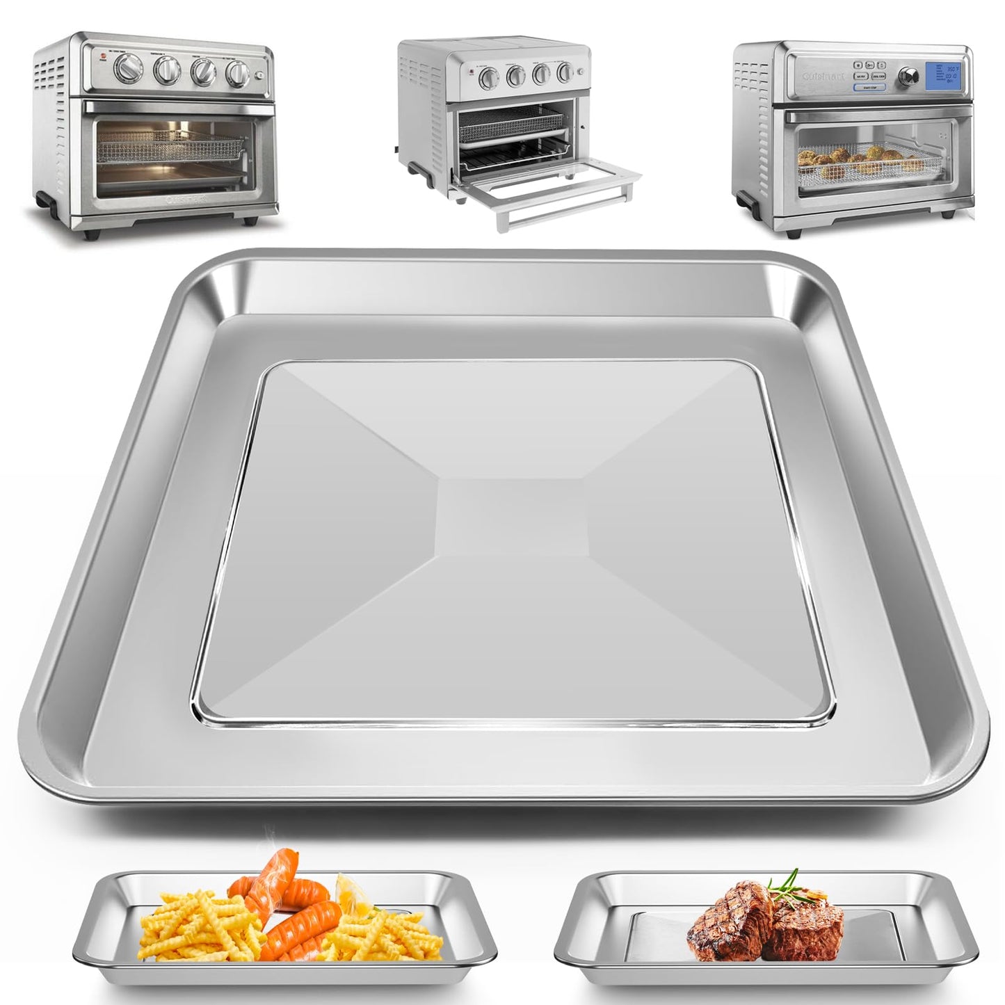 Air Fryer Replacement parts for Cuisinart TOA-60 TOA-65 TOA-70 Toaster Convection Oven, 12 * 11'' Tray Replacement Steel Pan Toaster Oven Accessories Parts