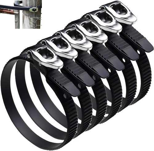 Heavy Duty Reusable Ratcheting Cable Ties by [Brand Name] - Stainless Steel Buckle, Adjustable Locking Straps | 20 Inch, 6 Pack for Outdoor Fencing, Gates & Pipes