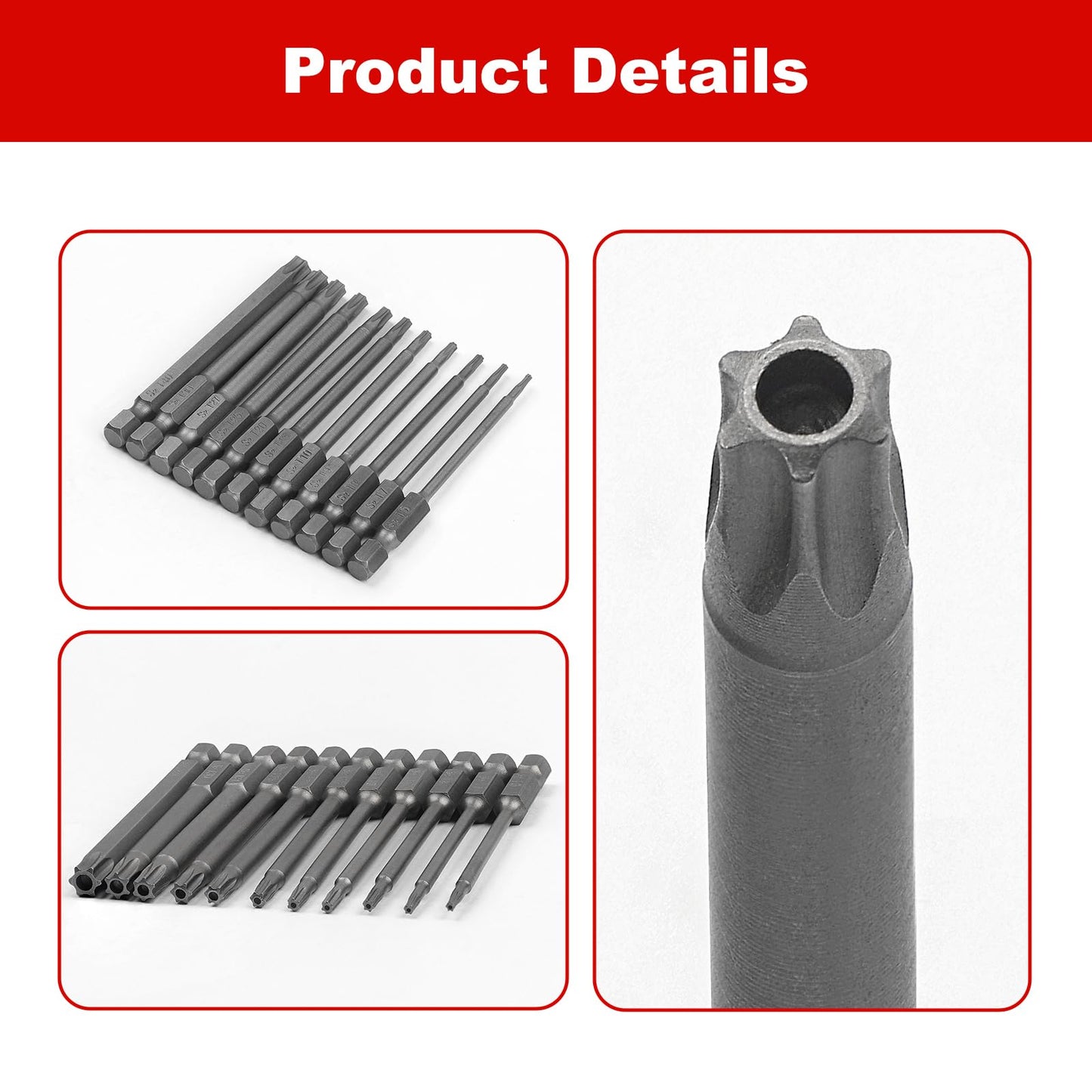 11PCS 75mm S2 Steel Torx Head Screwdriver Security Torx Bit Drill Set 1/4 Inch Hex Shank T6 T7 T8 T9 T10 T15 T20 T25 T27 T30 T40 3 Inch Length