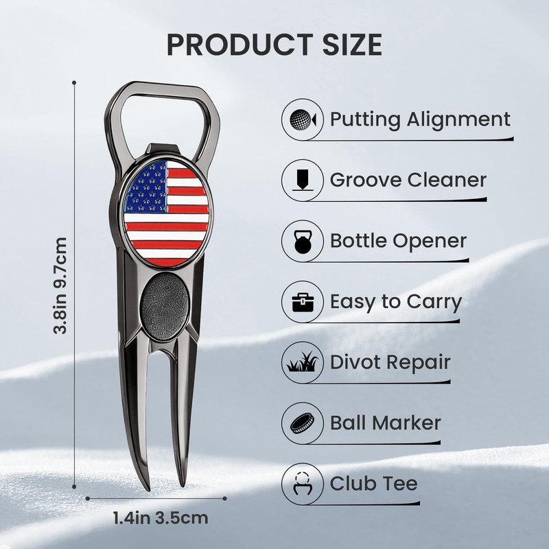 Amy Sport Premium Golf Divot Repair Tool Ball Markers with Belt Clip Value 3 Pack, 7-in-1 Tools Leather Grip Club Holder, Bottle Opener, Club Groove Cleaner, Putting Alignment Guide (Dark Gray-3 Pack)