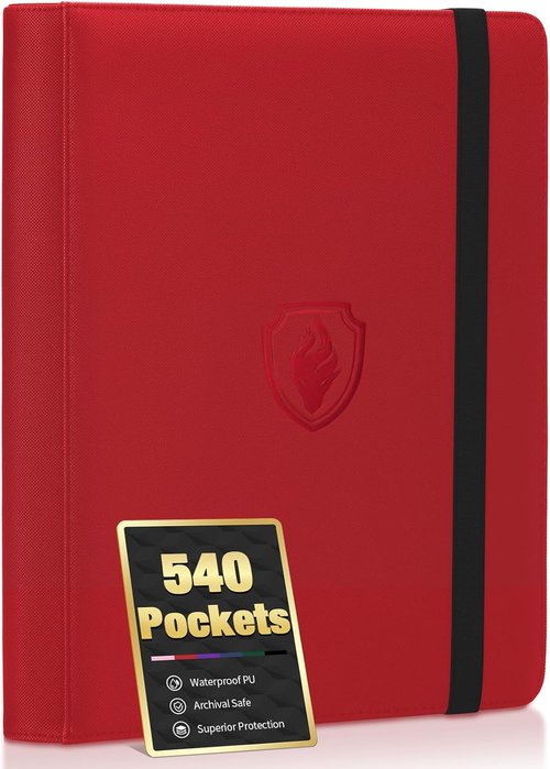 Fabmaker Premium 9 Pocket Card Binder - Sturdy Trading Card Album for 540 Cards | Red Color