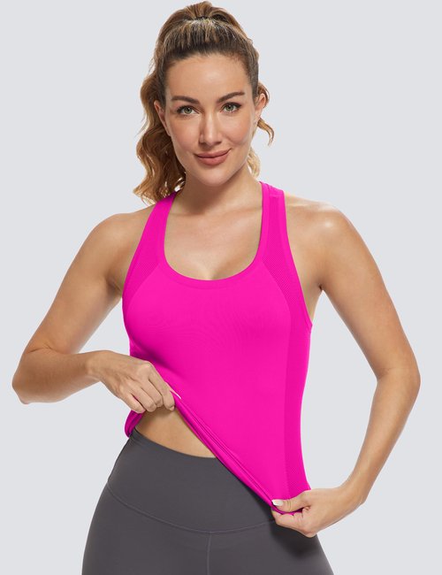 MathCat Workout Tops for Women Racerback Tank Tops Seamless Running Tank Tops Muscle Tank Sleeveless Gym Tops Yoga Athletic Shirts Hot Pink