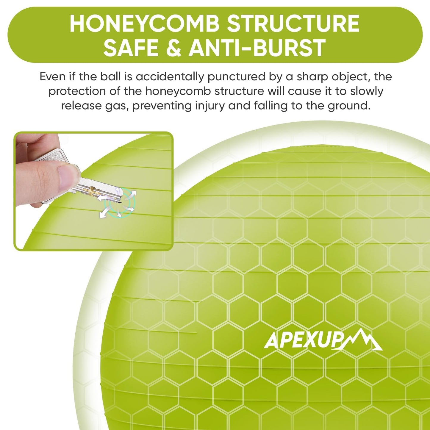 APEXUP Yoga Ball, 660 lbs Anti-Burst Exercise Ball with Pump, 5 Sizes (L (23"~26") 65cm, Green)