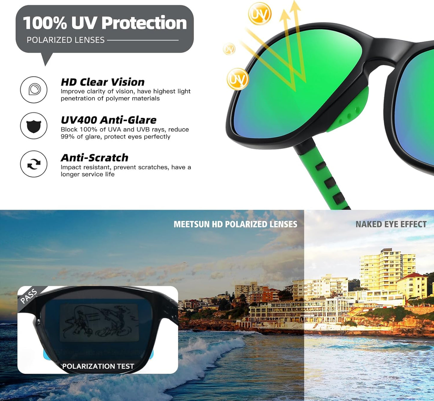 MEETSUN Polarized Sports Sunglasses - UV400 Protection for Men & Women | Ideal for Driving, Running, Cycling & Fishing