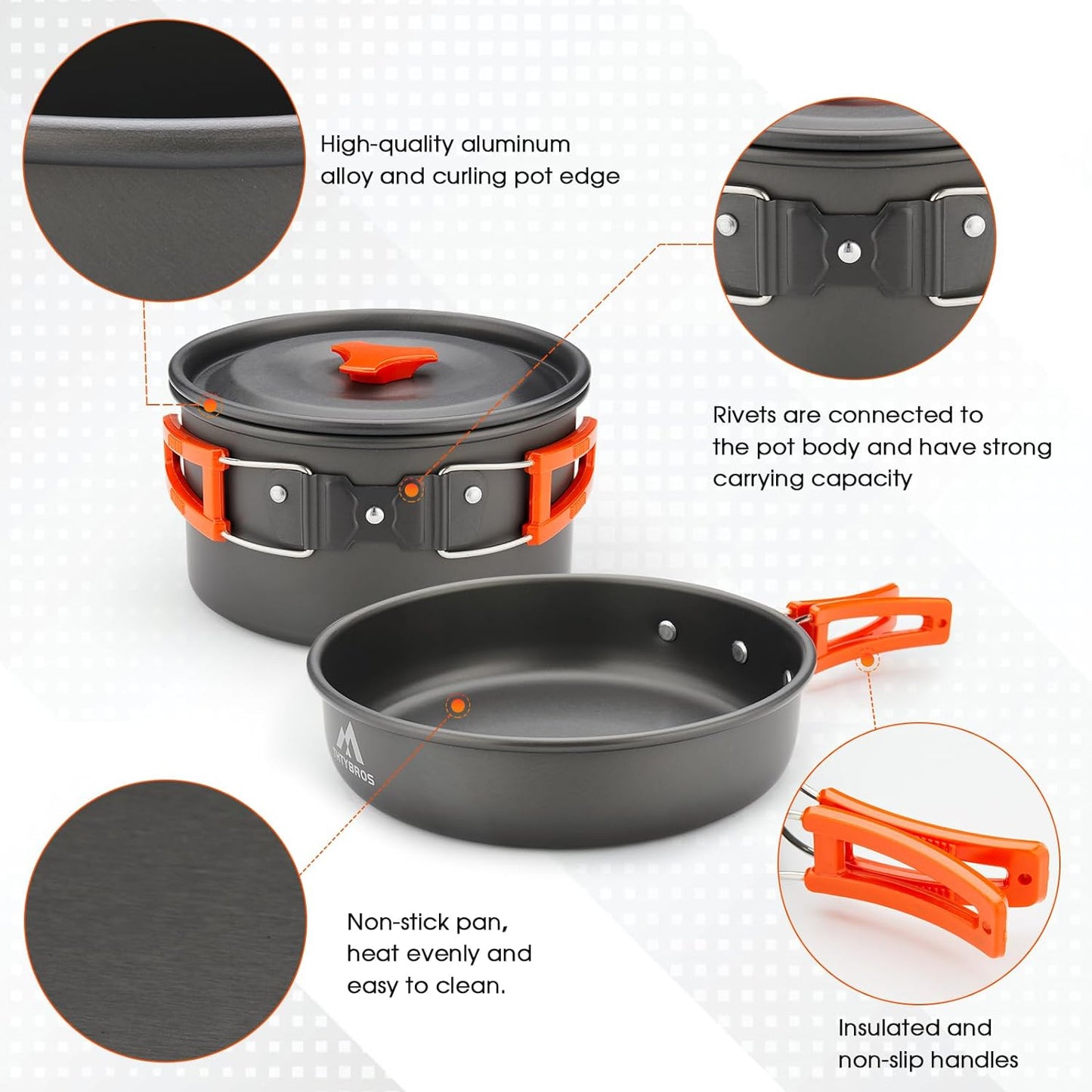 THTYBROS Camping Cookware Kit - 17-Piece Set with 0.45 Gal Pot, 7-Inch Pan & Stainless Steel Utensils
