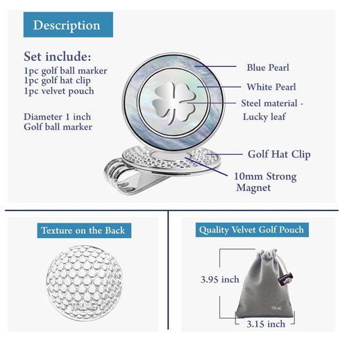 E TRUEE Golf Ball Marker Hat Clip with Pearl Ball Marker, Golf Marker, Golf Gifts, Golf Accessories, Golf Ball Markers for Women