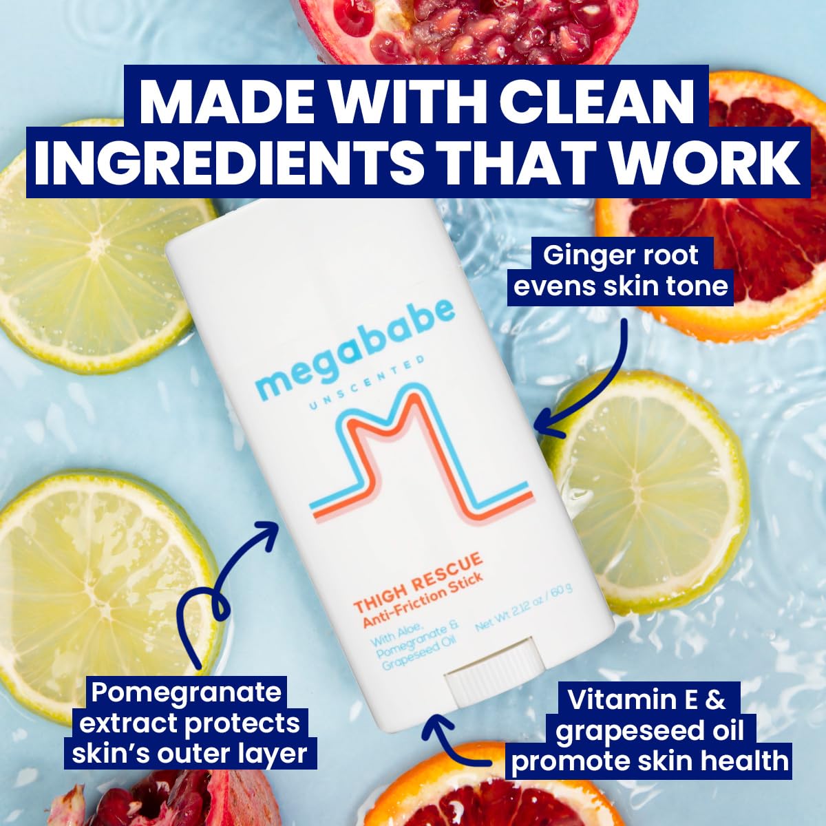 Megababe Thigh Rescue Anti-Chafe Stick - Unscented Formula Prevents Skin Chafe & Irritation | 2.12oz