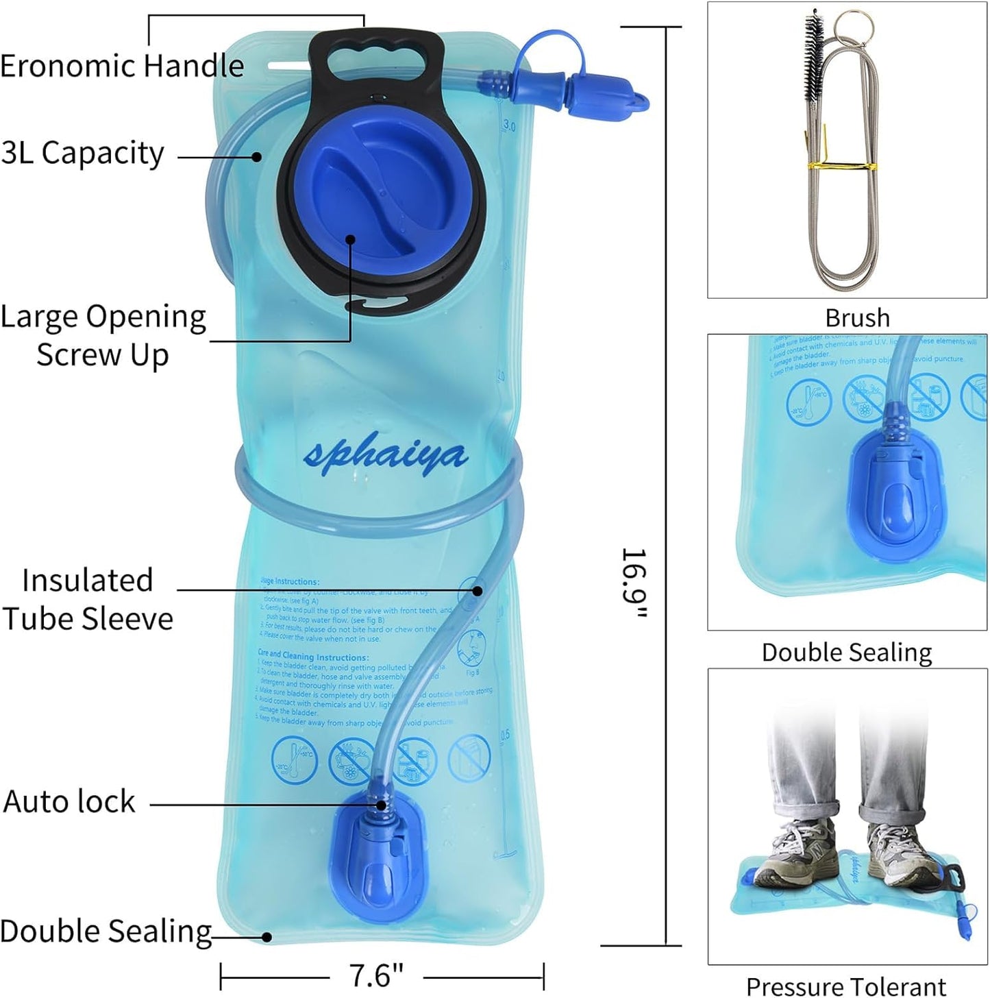 sphaiya Hydration Bladder 2L-3L Water Storage Bag Reservoir,Military Hydration Pack Replacement for Hiking Biking Climbing Cycling Running Camping Backpack 1Pack (3L-Blue)