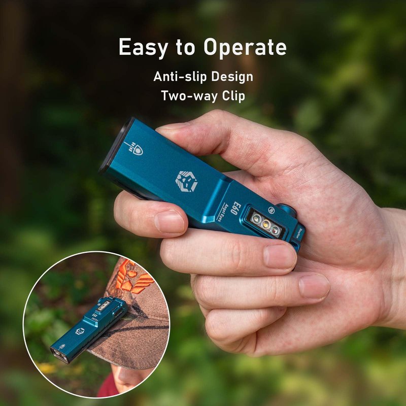 RovyVon E60 Flat EDC Flashlight Rechargeable, 1500 High Lumens Pocket Light with UV, Red and White LED Combo for Camping Hiking and Emergencies, Aqua Blue