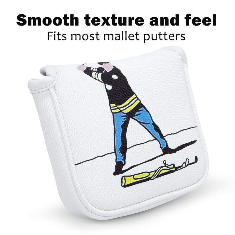 Funny Golf Putter Cover Square Mallet Putter Headcover - White Synthetic Leather Golf Club Covesr for Mallet Putters fits for All Brand