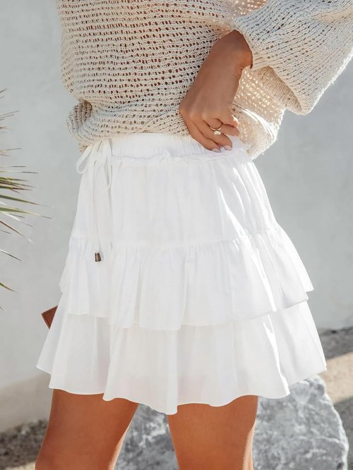 Aoudery Flowy Shorts - Casual High Waist Boho Ruffled Tiered Skorts for Women | Comfy Mini Skirts