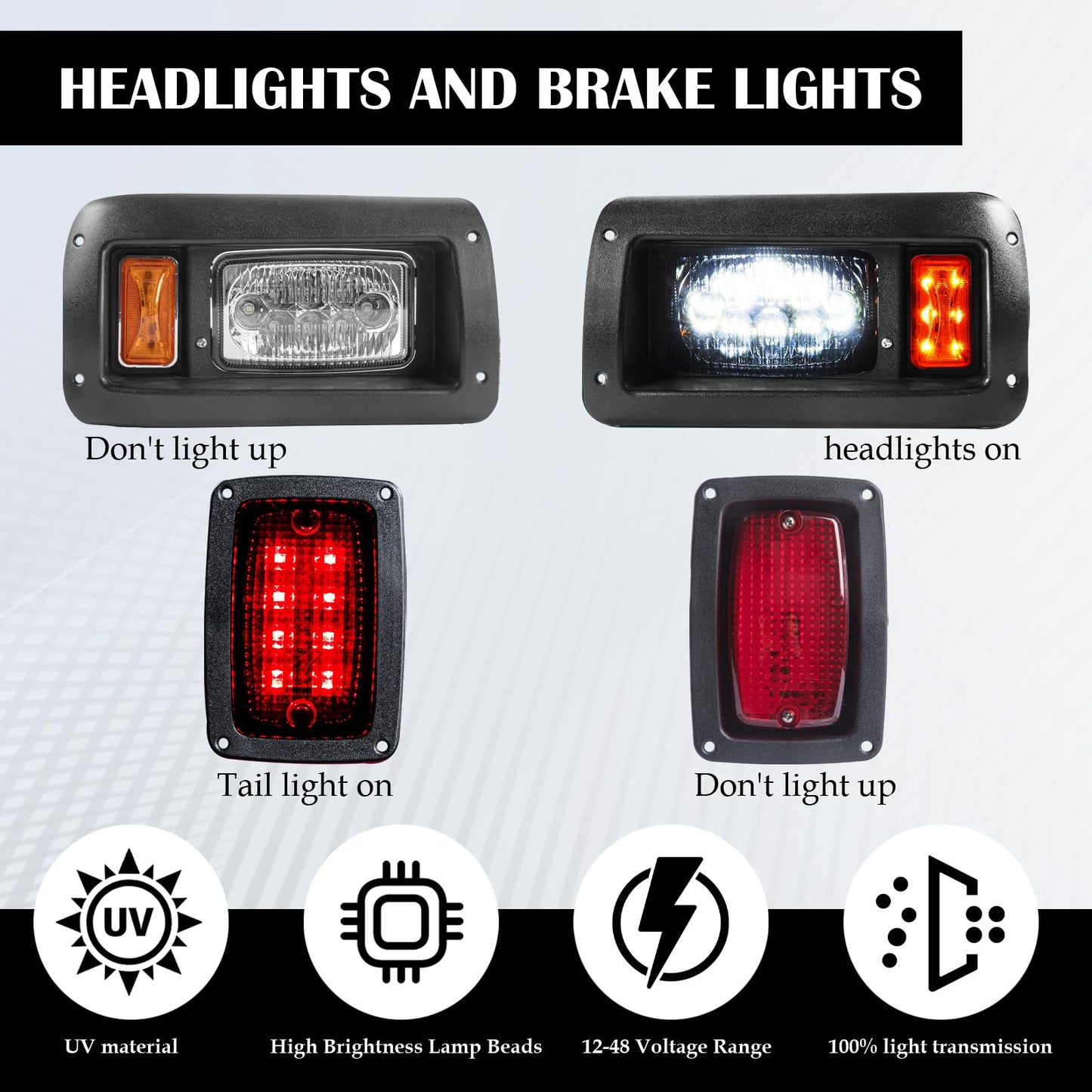 VPAHub Club Car DS LED Adjustable Light kit 48V, 2 LED headlight, 2 LED taillight, 1 Basic wiring harness, Instruction & hardware included