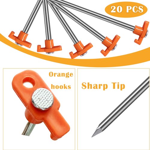 Nexboraque 20 Pack Tent Stakes - 9.75 Inch Galvanized Non-Rust Ground Stakes Heavy Duty Canopy Anchors Metal Tent Pegs for Camping, Garden, Hiking, Orange