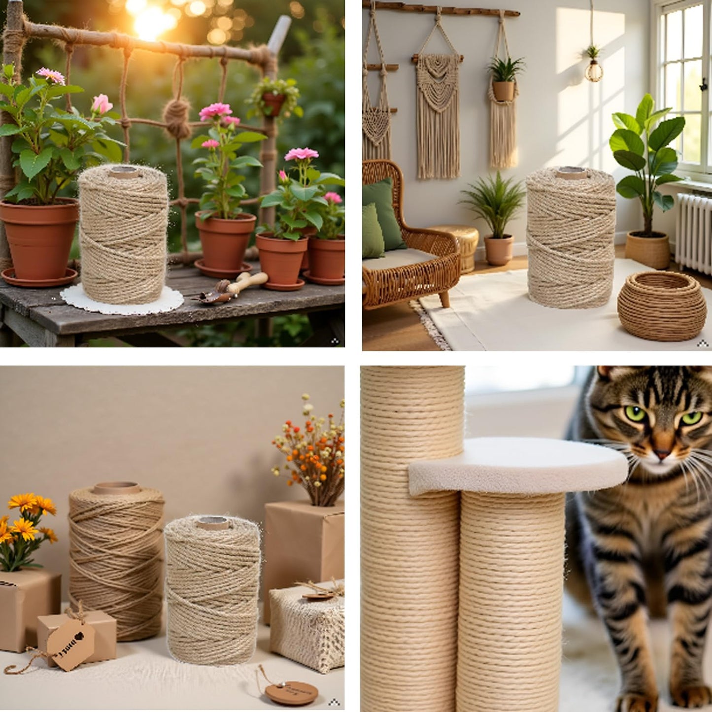 Dokumaru 1/5 in (5 mm) X 100 Ft (30 Meters) Jute Twine Rope String for Home Decorating, Cat Scratcher Post Tree, DIY Arts Crafts, Garden, Binding, Packing Material