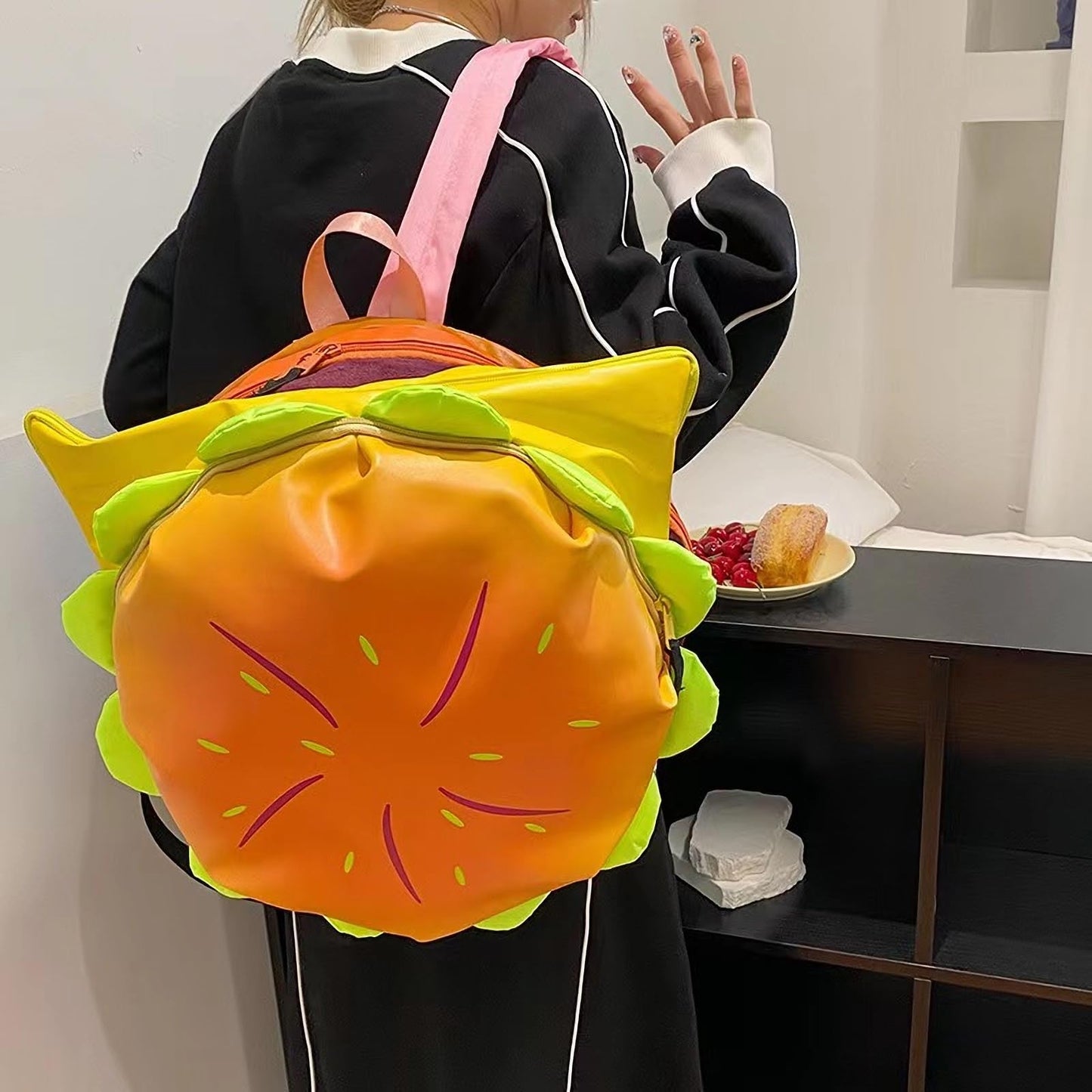 MaiQidd Cheeseburger Backpack Multi-compartment Funny Hamburger Backpack