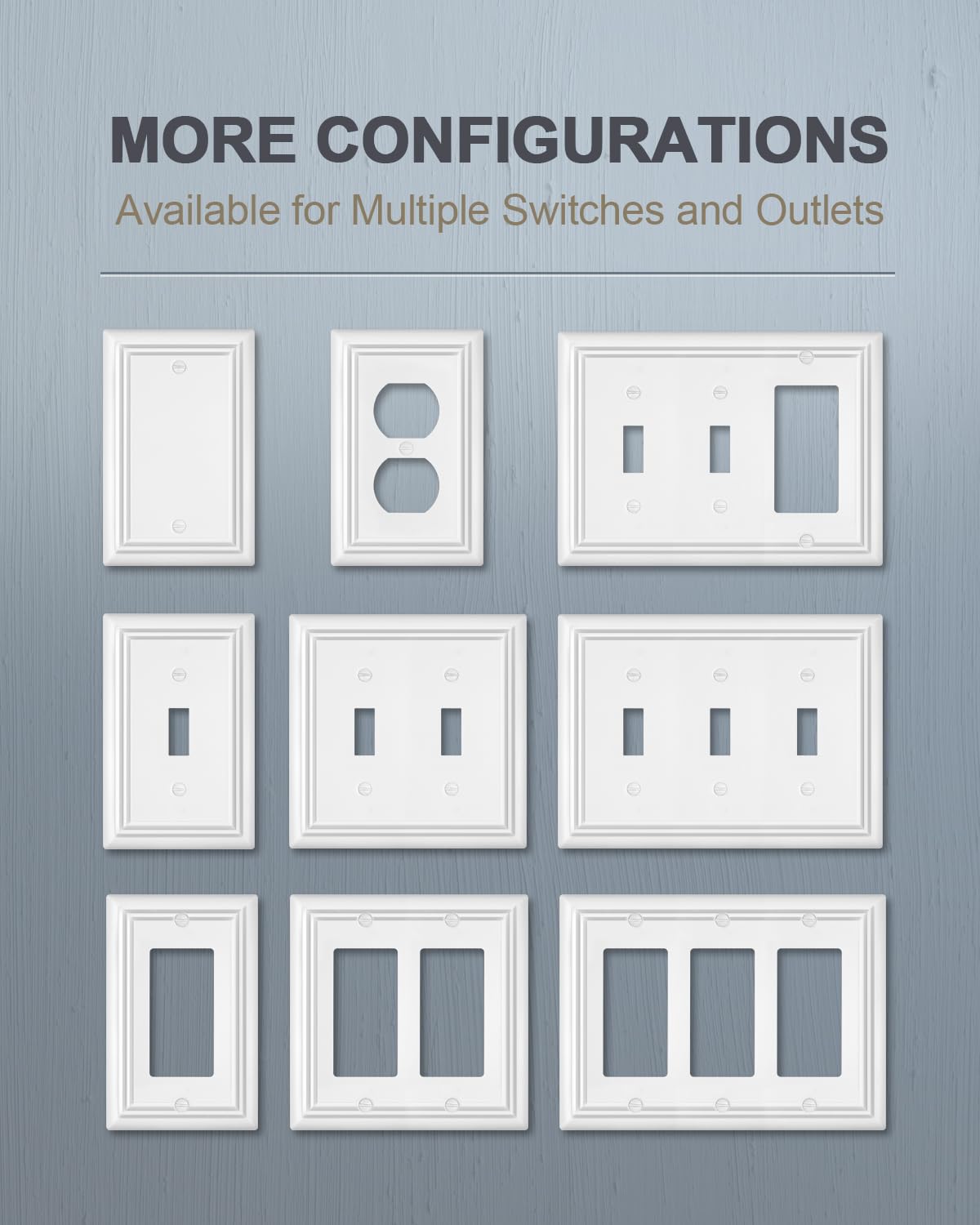 ZILLSEA Pure White 2 Toggle/1 Decorator Wall Plates, 1-Pack Combo Double Toggle/Single Rocker Switch Plates, Durable Metal, 3-Gang, 6.77''*4.88'', Midsize