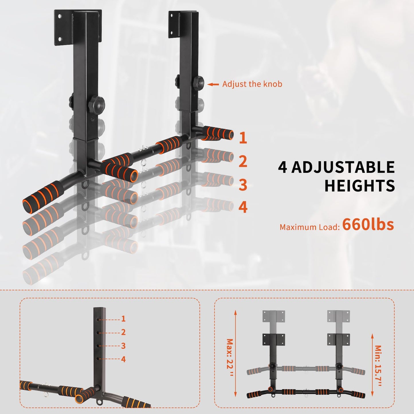 Pull Up Bar Wall Mounted: Wall Adjustable Joist Mount Pull Up Bar & Chin Up Bar for Home Gym Workout Strength Training Equipment