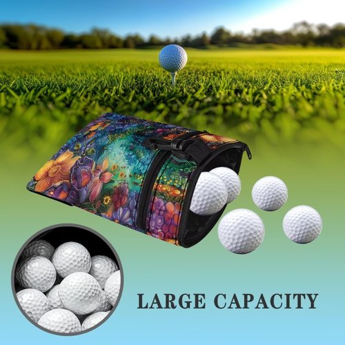 Rchsomd Boho Floral Print Polyester Golf Tees Holder Pouch Strong Golf Tee Pouch Bag for Men and Women with Zippered Pocket Golf Ball Bag Golf Essentials