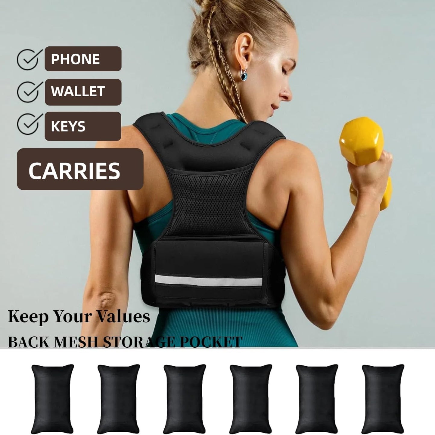 Skiennix Adjustable Weighted Vest - 6lbs to 12lbs for Enhanced Strength Training | Reflective Stripes for Safety
