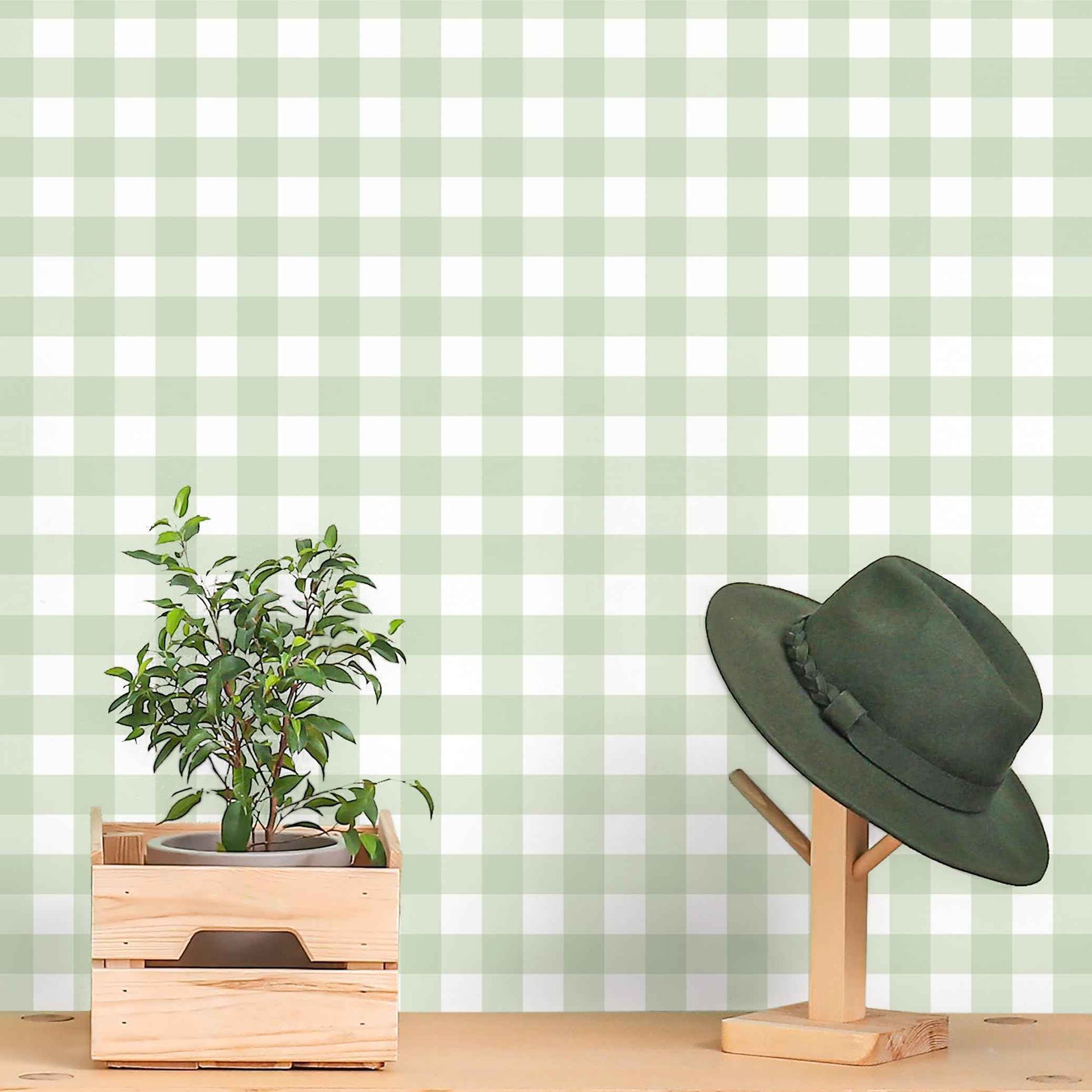 Cohoo Home Green Plaid Peel and Stick Wallpaper Boho Plaid Contact Paper for Cabinet Green Checkered Geinham Contact Paper Self Adhesive Removable Wallpaper Bathroom Nursery Waterproof 17.3inW 197inL