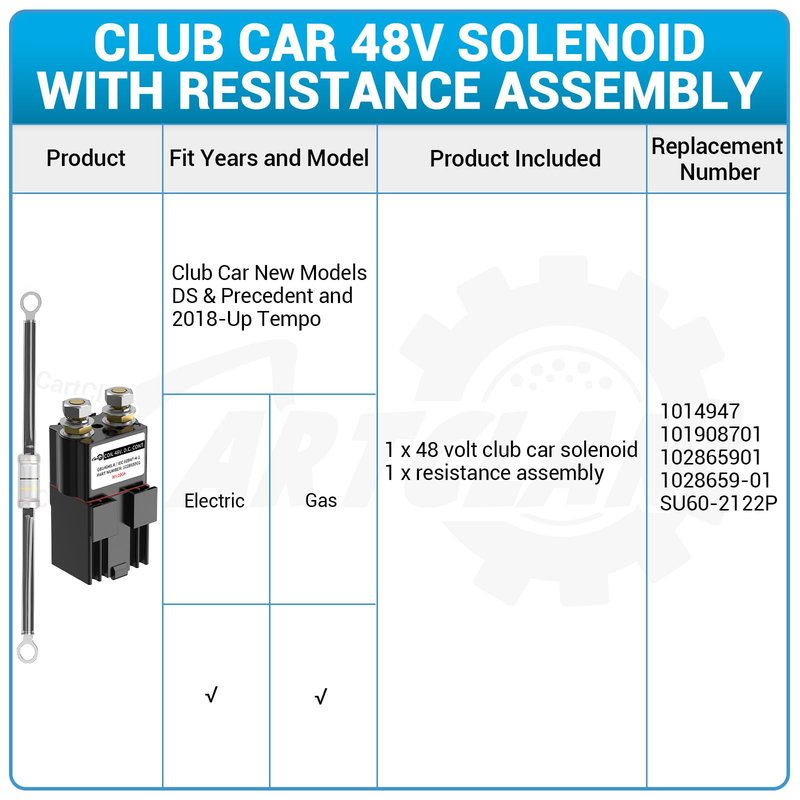 Club Car Solenoid 48 Volt, Golf Cart 48 Volt Soleniod with Resistance Suitable for Club Car New Models DS/Precedent and 2018-Up Tempo Golf Carts, Replace OEM#: 102865901, 1014947