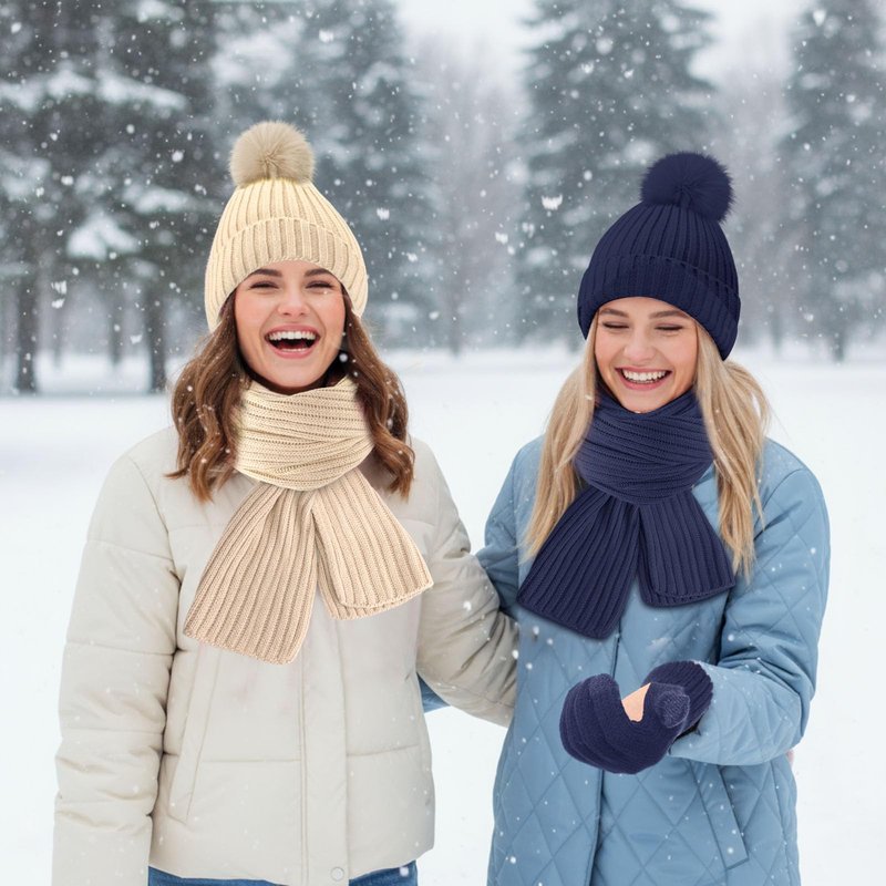 Cutecrop 10 Pcs Winter Hat Scarf Gloves Earmuffs Socks for Women Men Skiing Snowboarding Snow Shoveling Outdoor Warmth(Beige and Navy Blue)