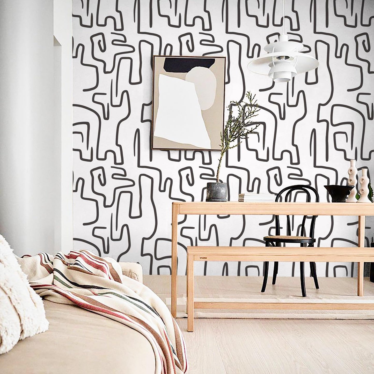 Ismoon 17.3"X118" Unique Black and White Peel and Stick Wallpaper Scribbles Wallpaper Modern Abstract Contact Paper Removable Self-Adhesive Wall Paper for Home Decoration Vinyl Film Roll