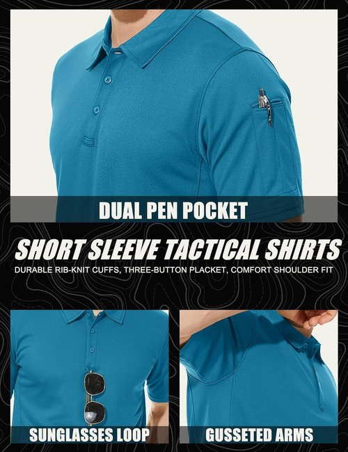 MAGCOMSEN Men's Quick Dry Polo Shirt - Performance Short Sleeve Tactical Golf Jersey