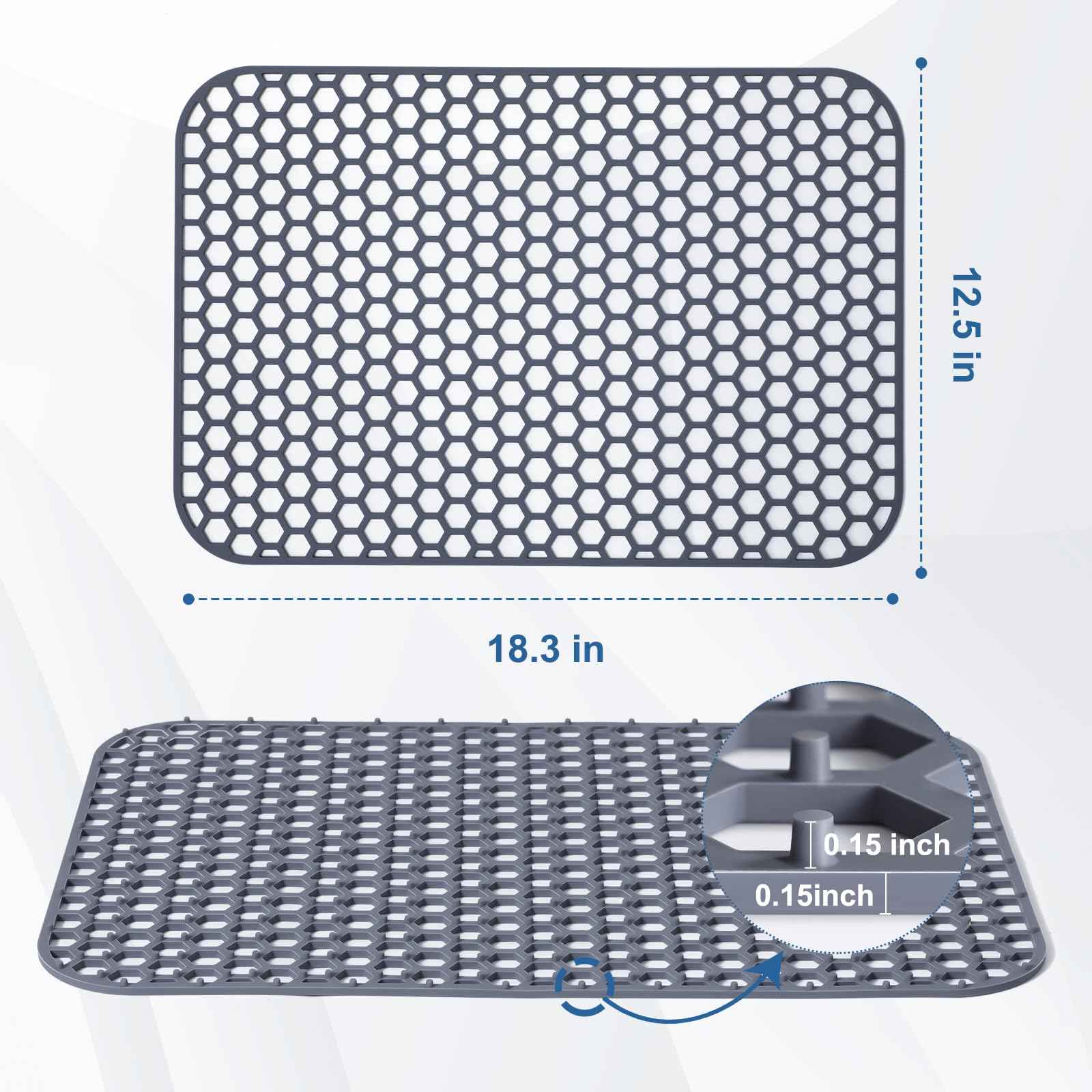 Bestjing Silicone Sink Protector for Kitchen Sink - 18.3''x12.5'' Kitchen Sink Grid Accessory, Non-slip Heat Resistant Sink Grid Dry Mat for Bottom of Porcelain Stainless Steel, Dishwasher Safe