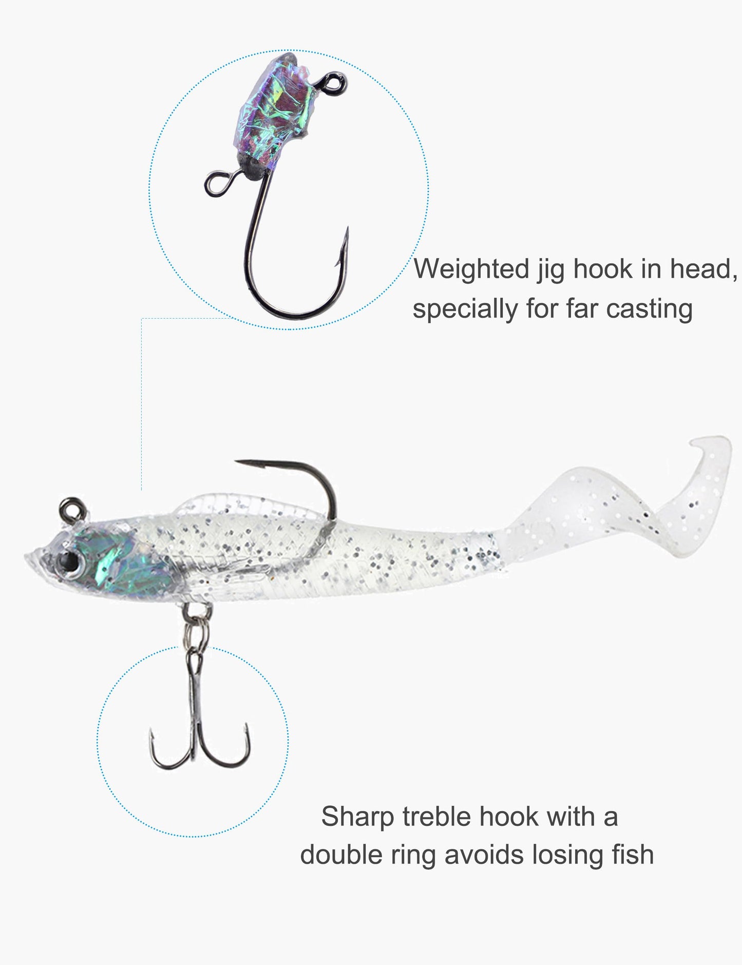 Facikono Lures for Bass Jig Head Soft Swimbait, 6-Pack 6 Colors Plastic Bait for Saltwater/Freshwater Fishing