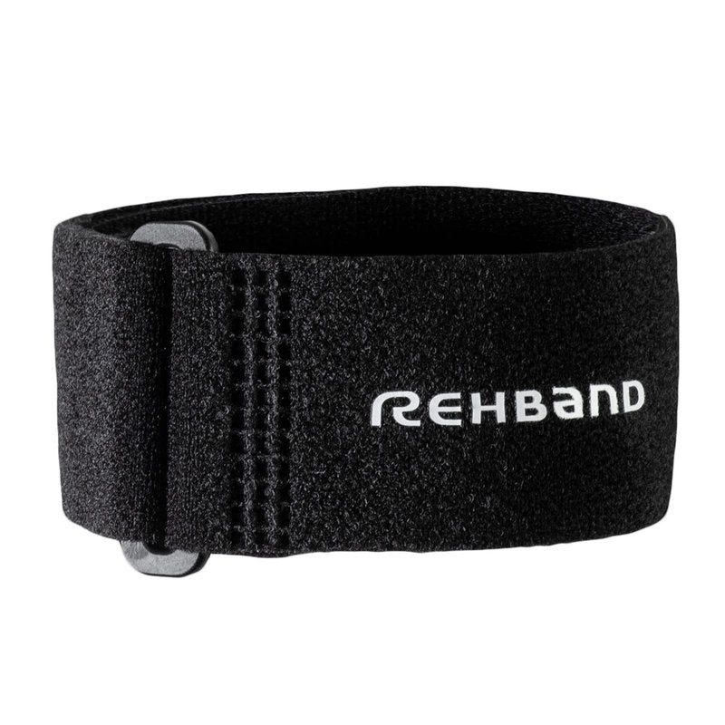 Rehband Tennis Elbow Brace - Single Unit, Universal Size for Both Men and Women, Providing Support for Tennis Elbow and Golf Elbow, Colour:Black, Size:One Size