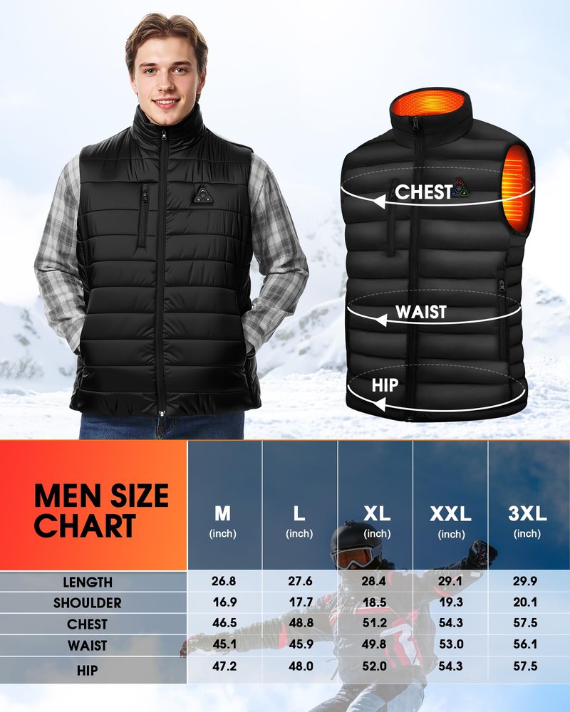 KAWELA Heated Vest for Men with Battery Pack Included, Rechargeable Electric Vest with 8 Heating Zones & 3 Temperature Settings for Hunting, Hiking, Outdoor (L,Black)