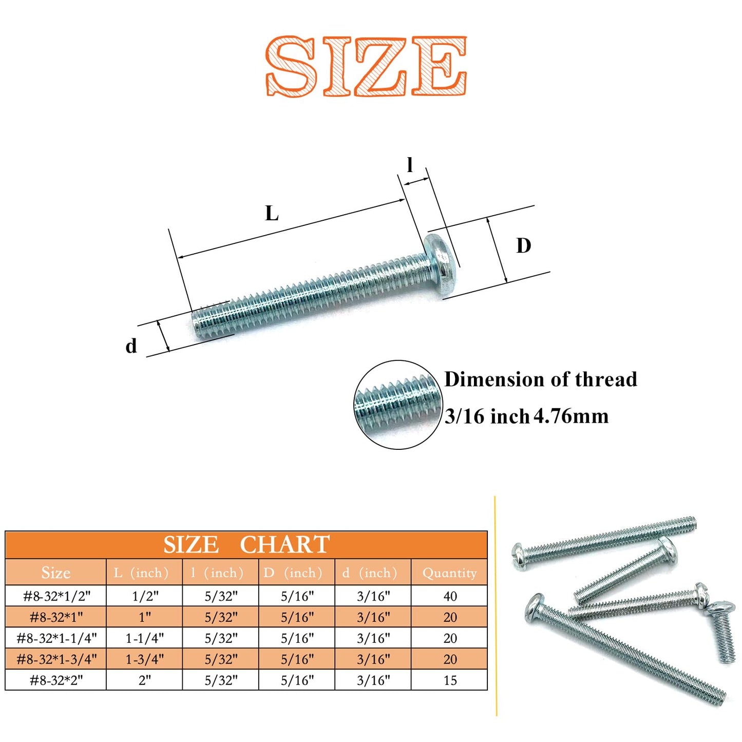 115 Pcs 5 Sizes #8-32 Machine Screws Knob Cabinet Screws Electricians Screws, Carbon Steel Zinc-Plated Phillips Pan Head Machine Screws Assortment Kit