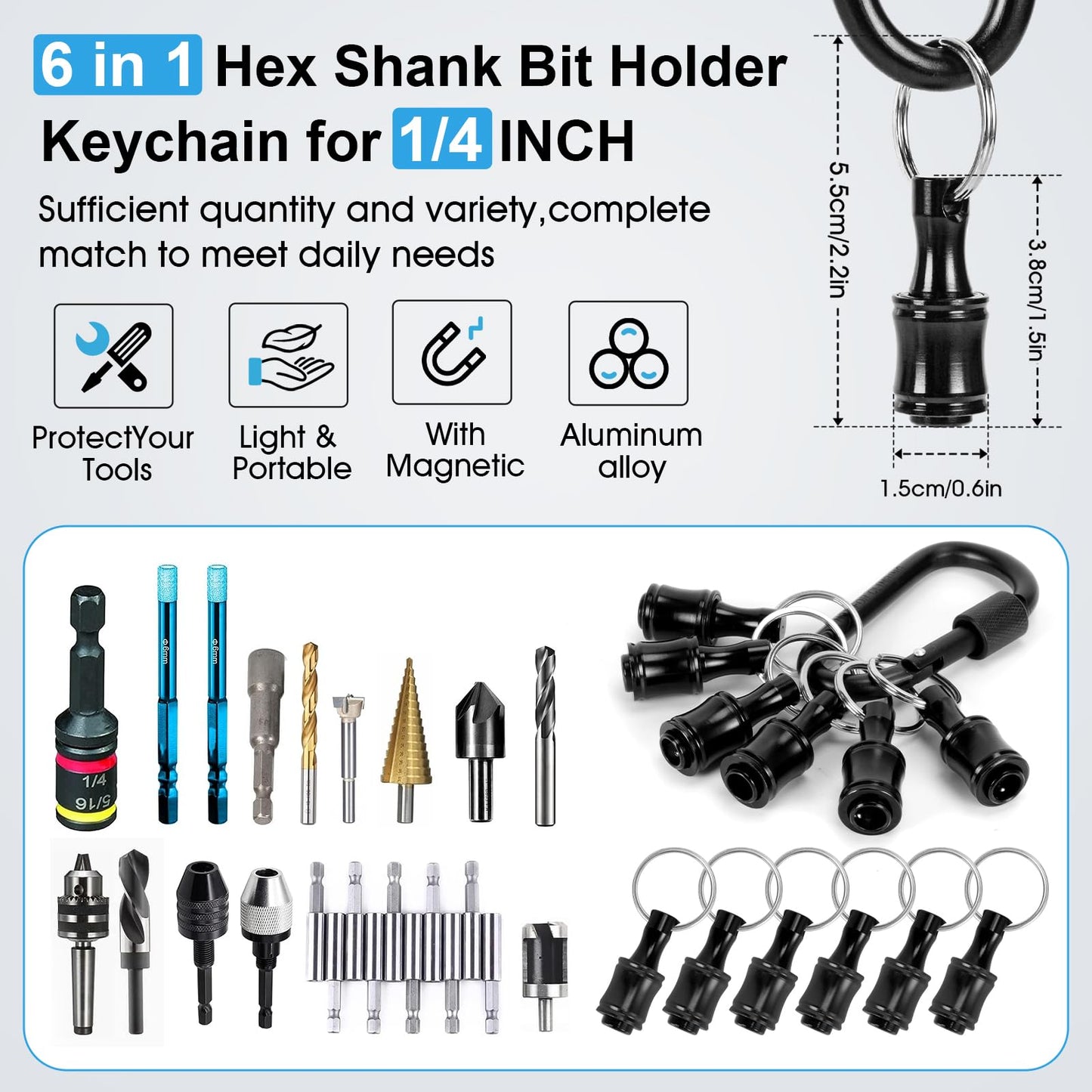 Bit Holder Drill Bit Extension Set, Upgrade Bit Holder Keychain 1/4" Hex Shank Aluminum Alloy Screwdriver Bits Holder, 3-Pack Quick Release Drill Bit Holder Tool Kit
