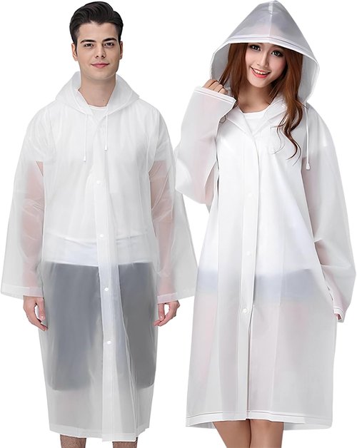 Cosowe Reusable Rain Ponchos for Adults - 2 Pack Emergency Raincoats with Hood & Drawstring