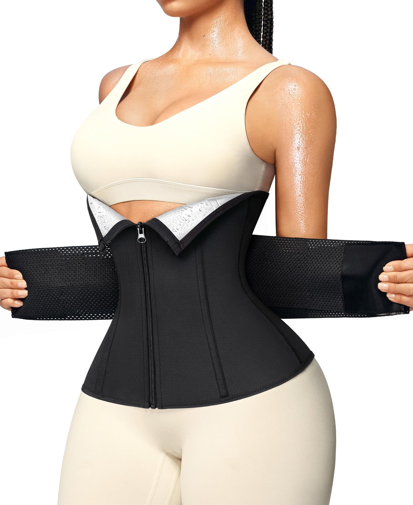 Junlan Sweat Waist Trainer for Women - Sauna Waist Trimmer for Working Out(Black,Medium)