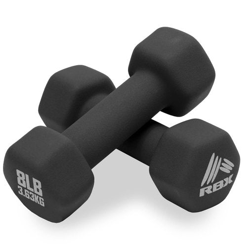 RBX Weights Dumbbells Set - Neoprene Arm Weights with Non-Slip Grip, Strength Training Equipment Workout Weights for at Home or Gym Training, Anti-Roll Black