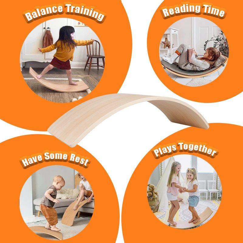 Wobble Balance Board for kids Toddler Open Ended Montessori Learning Toy, 35 Inch Natural Wood Rocker Board for Children's Room Yoga Classroom