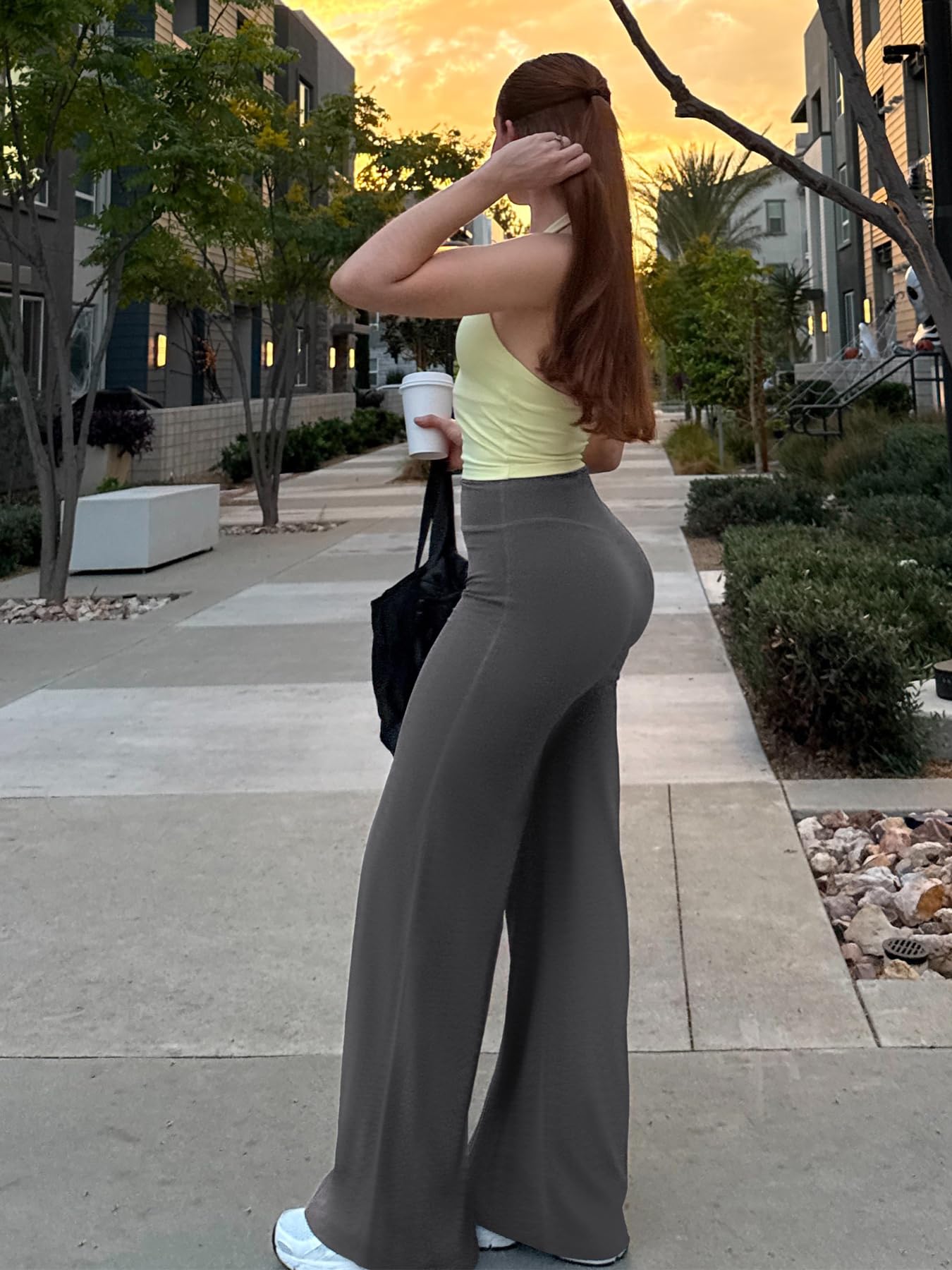 YEOREO Workout Women Straight Leggings 35" Eddiy Gym Yoga Pants Dark Gray S