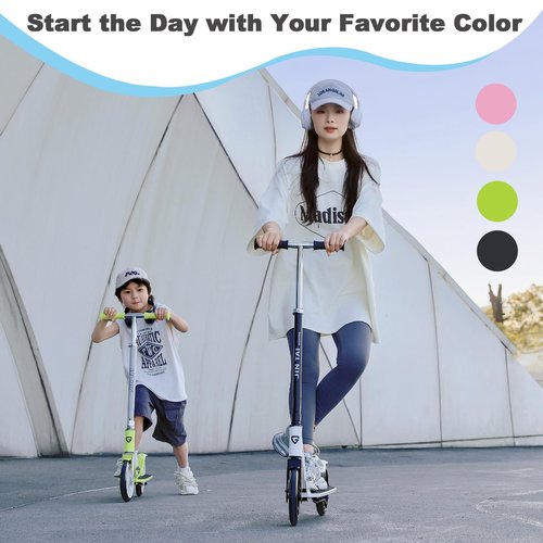 CUIOT Kick Scooter for Ages 6+,Kid, Teens & Adults, Foldable, Lightweight 8IN Big Wheel Scooters -Max Load 260 LBS, Height Adjustable, Bearing ABEC9,White