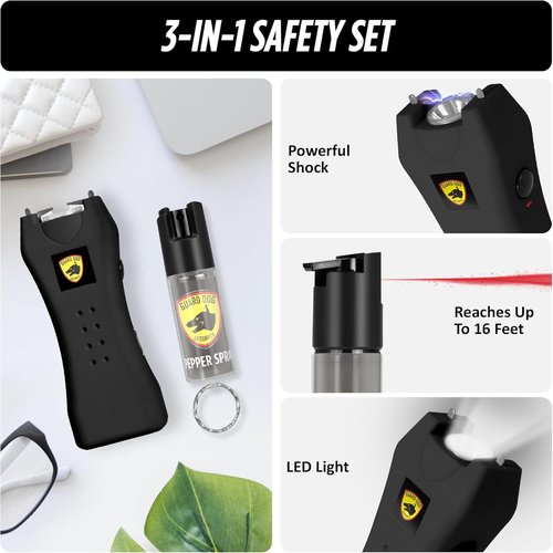 Guard Dog Security Mini Stun Gun Flashlight - Rechargeable Self-Defense Keychain with Pepper Spray for Women