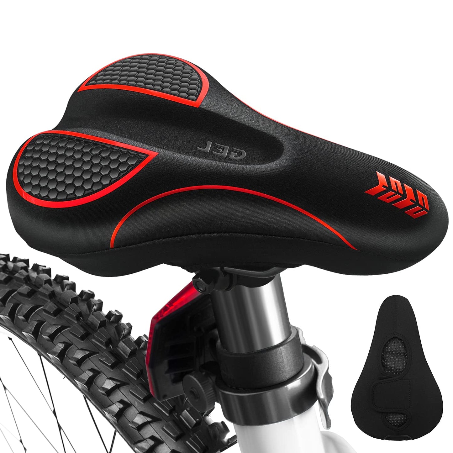 MSDADA Bike Seat Cushion - Gel Bike Seat Cover Padded for Men & Womens Comfort, Soft Bicycle Saddle Compatible with Exercise Spin Stationary Bike, for Indoor and Outdoor Cycling (Red)