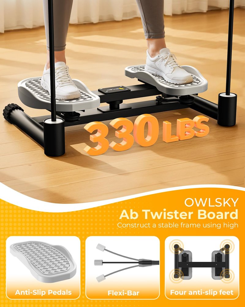 OWLSKY Waist Twister Machine Exercise, Ab Twist Board with 330 lbs Weight Capacity, Abs Workout, 20dB Home Gym Equipment for Women Men (Black)