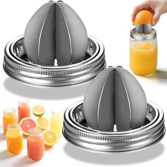 Palksky Mason Jar Juicer Lid, Stainless Steel Juicer Manual/Citrus Reamer/Lemon Squeezer for Wide Mouth Mason Jar Accessories (2Pcs)